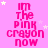 A static image with a bright pink background featuring repeated text "im The PINK crayon now" in bold, pixelated letters and scattered white stars.