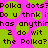 Pixelated text on a bright pink background with green circular shapes, featuring repeated phrases about 'Polka dots' and 'the Polka'.