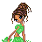Pixel art of a woman in green attire with a high bun, a tree with green leaves, and green text reading "Sweet Petite" and "And To Loves Cheer" with heart symbols.