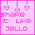 A 5x5 contact sheet of animated frames showing a pink pixel art icon with hanging hearts and the text "shake it like jello" in varying white/pink color states across frames.