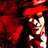 Pixelated red-toned image of a character in a red uniform with a peaked cap, holding a red object against a dark background.