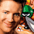 A 2x2 contact sheet of four animated frames showing a cartoon character with changing facial expressions and a green helmeted figure holding a sword against an orange background.