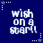 Blue background with white pixelated text reading "wish on a star!" arranged in six identical , each surrounded by small white stars and dotted lines