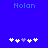Blue background with 'Nolan' text at top and five white/purple pixelated symbols below, showing animation where the purple symbol shifts position across frames.