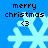 Blue background with four identical pixelated snowflakes, each displaying 'merry christmas' text and a '<3' symbol above them.