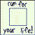 Animated contact sheet of a running stick figure icon with repeated text "run for your life!" across all frames, showing motion progression in 5x5 grid layout.