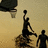 A four- with basketball action on top-left, purple containing text, and a gray . The central figure is a dark silhouette of a player shooting a ball toward a hoop