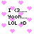 Pixelated icon with pink hearts on white background, displaying text "I <3.... Yooh.... LOL =D" in black block letters.