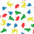 A static pattern of colorful dinosaur-shaped icons in red, blue, green, and yellow on a white background.