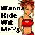 Pixelated image of a woman in a red crop top with a heart symbol, standing next to text reading "Wanna Ride Wit Me?" on a light background.