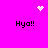 Bright pink background with four instances of 'Hyo!!' text and two pixelated white symbols: a heart and a starburst.