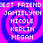 Pixelated text displays 'BEST FRIENDS' above four names on a purple and pink spiral background.