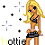 Pixel art of a blonde woman in black lingerie and shorts with 'hottie' text, stars, and plus signs on gray background.