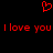Red pixelated heart symbol above repeated red pixelated text 'I love you I love you' on black background.