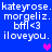 Blue background with white pixelated text listing 'kateyrose.', 'morgeliz.', 'bffl<3', 'iloveyou.' and two pink heart symbols.