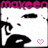 Pixelated icon with pink text at top, black silhouette of a figure holding an object, white background with scattered dots and a small heart symbol.