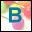Two side-by-side pixelated images show a blue character changing from 'B' to '级' against a colorful gradient background with pink and yellow tones.