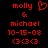 Red pixelated text and symbols on black background: 'molly' with heart, '&', 'michael', date '10-15-08', three '<3' symbols.