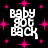 Animated contact sheet showing three frames of a pixelated buddy icon with white text "baby got back" on black background surrounded by pink starbursts, each frame displaying slightly different text alignment and spacing.