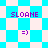 Pixelated icon with cyan and white checkered background, purple text "SLOANE," and purple smiley face "=)" in four positions.