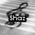 Four distinct black-and-white musical-themed icon designs with 'Shaz' text overlay, each featuring unique note and symbol arrangements.