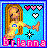 Pixel art buddy icon featuring a cartoon woman with long brown hair, yellow top, and pink skirt against blue background with hearts and sparkles.