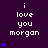 Pixelated text 'i love you morgan' in white on dark purple background with blue heart symbols, animated to change quantity of hearts.