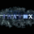 Animated sequence of stylized text with blue square accents against a dark, cloudy background.