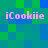 Pixelated pink text 'iCookie' repeated four times on a green and blue checkered background with no visible animation changes.