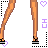 Animated contact sheet of a cartoon woman with long brown hair wearing a white top and denim shorts, showing sequential frames of text animation and pose changes against a grid background with purple hearts.