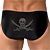 Pixelated image of a person's lower back wearing black swimwear with a gray skull and crossbones symbol.