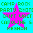 Pixelated cyan background with four identical pink stars and green text reading "CAMP ROCK CAMP ROCK PARTY 2NITPARTY 2NITE CAN'T WAIT CAN'T WAIT CAROLINE & CAROLINE & MEGHAN MEGHAN" arranged in a