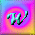 nine square with swirling pink and blue backgrounds, each containing a stylized letter or word in cyan text