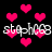 Pixelated pink hearts float over a black background with repeated white text reading "staph-coo" in two horizontal bands.