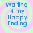 Four identical display blue text reading "Waiting 4 my Happy Ending" over a light green and pink spiral background