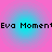 Pixelated text "Eva Moment" repeats across four cyan and pink gradient circles on a solid pink background.