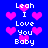 Blue background with pink pixelated hearts and repeated white text "Leah I Love You Baby" in a pattern