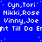 Blue background with repeated white text and scattered light blue dots, featuring four distinct name pairs in a