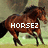 Brown horse running on grass with pixelated text overlays changing across frames.