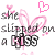 Animated contact sheet showing two frames of a pink and gray text-based icon with heart symbols, featuring the phrase "she slipped on a [blank] and stumbled into love" in pixelated font.