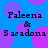 Blue background with overlapping purple circles; repeated text 'Paleena & Saadona' in dark pixelated font across four identical sections.