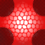 A static icon with a red gradient background and four black-and-red checkered corner sections surrounding a central grid of white squares.