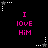 Black background with repeated pink text "I LOVE HIM" and white star-shaped icons connected by dotted lines.