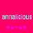 Pixelated text 'annalicious annalicious' in white on bright pink background with two of purple asterisks below