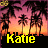 Animated contact sheet showing three frames of a buddy icon with palm trees at sunset and the name 'Katie' in different colors on black bars.