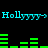 Cyan text 'Hollyyyyy->' repeats on black background with green bar graphs shifting horizontally across the frame.