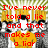 Pixelated image with red text overlay on a character in yellow clothing against a striped background.