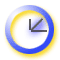 Animated clock face with blue and yellow rings showing time progression from 12:00 to 12:15