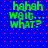 Green pixelated text on blue background with pink dots reads "hahah wait... what?" in four identical