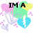 Pixelated icon with pastel hearts and text fragments 'IM A', 'CELE-', and 'BRANT!' across three views.